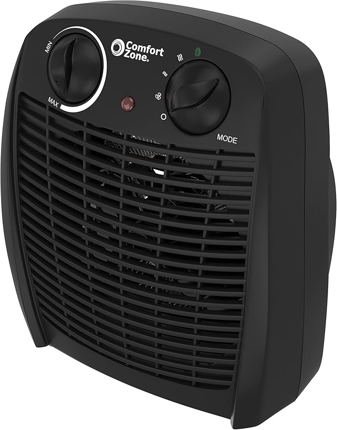 Comfort Zone Indoor Space Heater with Adjustable Thermostat, Fan Forced, Electric, Overheat Protection, Safety Tip-Over Switch, Energy Efficient, Ideal for Home, Bedroom, & Office, 1,500W, CZ45EBK-Ruum Studio Home