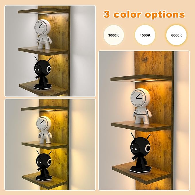 5 Tier Wall Shelf Unit, Modern Vertical Lack Wall Shelves with Light, Wall Mount, Floating Column Home Decor Shelves for Bedroom, Living Room, Vanity Storage Display(Dark Brown)-Ruum Studio Home