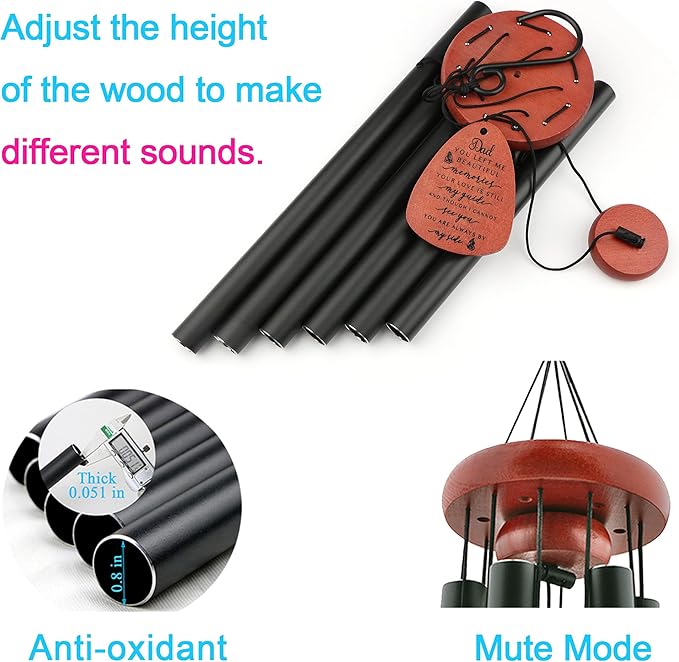 Memgift Memorial Wind Chimes for Loss of Loved One - Sympathy Gift for Loss of Father - Outdoor Bereavement Wind Chime for Dad - Garden & Patio Remembrance Windchime-Ruum Studio Home