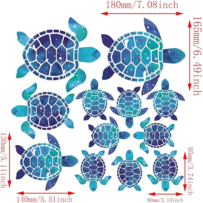 12pcs Sea Turtle Vinyl Stickers Underwater Ocean Decals Waterproof Wall Sticker Home and Bedroom Decoration, DIY Accessories, Blue-Ruum Studio Home