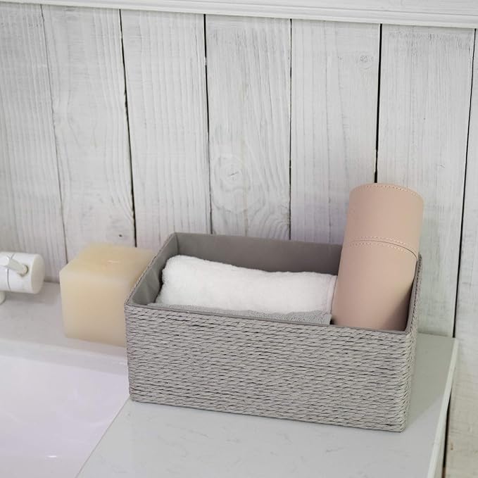 LA JOLIE MUSE Storage Baskets Set 4 - Stackable Woven Basket Paper Rope Bin, Storage Boxes for Makeup Closet Bathroom Bedroom (Gray)-Ruum Studio Home