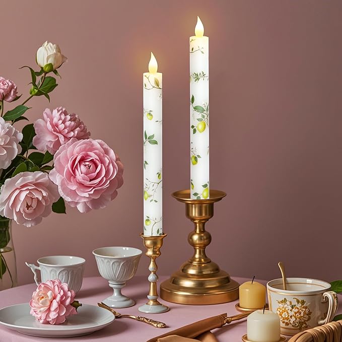 Lemon Flameless Taper Candles with Remote and Timer Flickering Flame Battery Operated Taper Candles for Home Bedroom Wedding Party Fall Christmas Summer Decor 9.6"-Ruum Studio Home