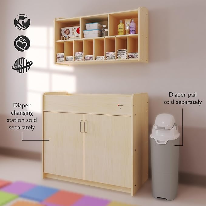 Foundations Wall-Mounted Diaper Organizer for Daycares, 3 Large & 8 Small Storage Compartments, Wood Construction, Maximum Durability-Ruum Studio Home