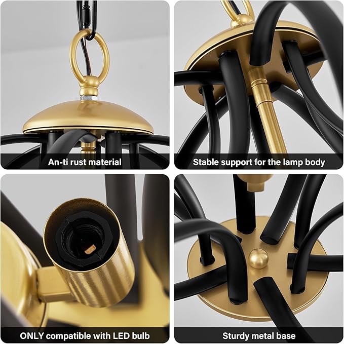 Modern Black and Gold Chandelier for Dining Room, 4 Lights Geometric Chandeliers, Sphere Chandelier Industrial Large Pendant Light Fixtures Hanging for Kitchen, Entryway, Foyer, Stairs-Ruum Studio Home