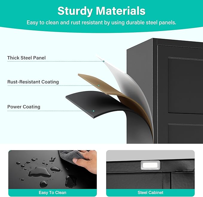 Metal Storages Cabinet with 2 Doors and 5 Shelves,Tall Storage Cabinet,Large Cupboard Closet,Pantry Storage Cabinet for Home,Office,Bathroom,Dining/Living Room (Black, 71" H)-Ruum Studio Home