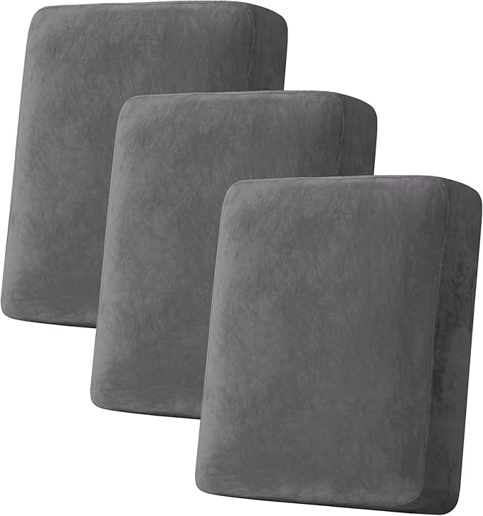H.VERSAILTEX Velvet Stretch Couch Cushion Cover Plush Cushion Slipcover for Chair Loveseat Sofa Cushion Furniture Protector Seat Cushion Sofa Cover (3 Piece Sofa Cushion Covers, Grey)-Ruum Studio Home