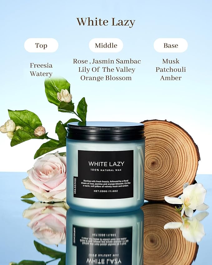 M&SENSE Jasmine & Clean Cotton Spring Scented Candle, 11.6oz Aromatherapy Gifts 2 Wick 70 Hours Long Lasting Burn, Natural Organic Soy Candle, Housewarming Gifts for Dad Mom Friends-Ruum Studio Home