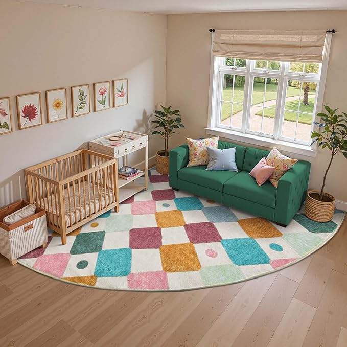 jinchan Kids Rug for Classroom 7ft Radius Corner Washable Area Rug Modern Colorful Quarter Circle Rug Soft Non-Slip Carpet for Nursery Playroom Daycare Reading Nook Living Room Confetti on Cream-Ruum Studio Home