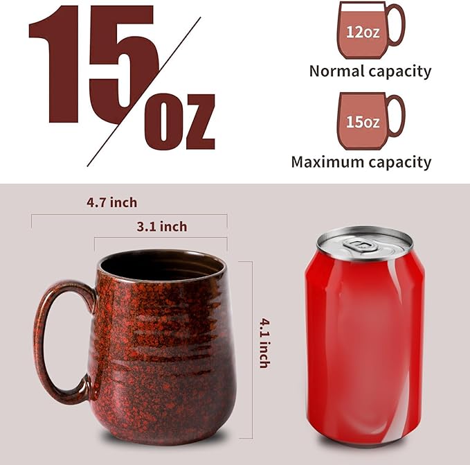 Hasense Coffee Mugs Set of 6, 15 Ounce Ceramic Coffee Cups Set with Handle,Porcelain Tea Mug for Kitchen, Red Cup for Tea,Cocoa,Dishwasher and Microwave Safe-Ruum Studio Home