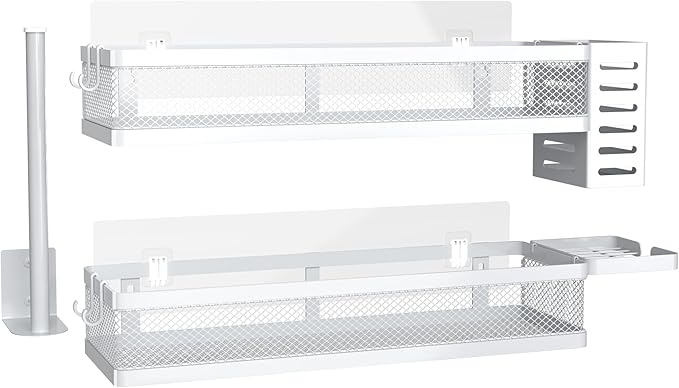PUSDON Metal Wall Hanging Basket 2 Packs DIY Suitable for Multiple Scenes - Large White Netting Set-Ruum Studio Home
