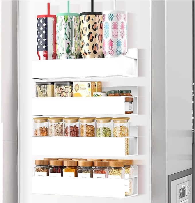 Magnetic Spice Rack Organizer for Fridge Seasoning Organizer for Kitchen Storage With Screw Magnetic Shelf for Oven, RV,Garage,Bathroom (White, 4pack)-Ruum Studio Home