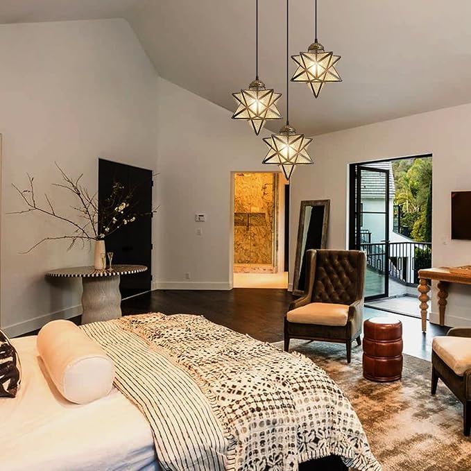 Glass Glam Chandelier Star Pendants Light Fixture Modern Elegant Ceiling Hanging Lights Included LED Warm Light Bulbs Oiled Bronze-Ruum Studio Home
