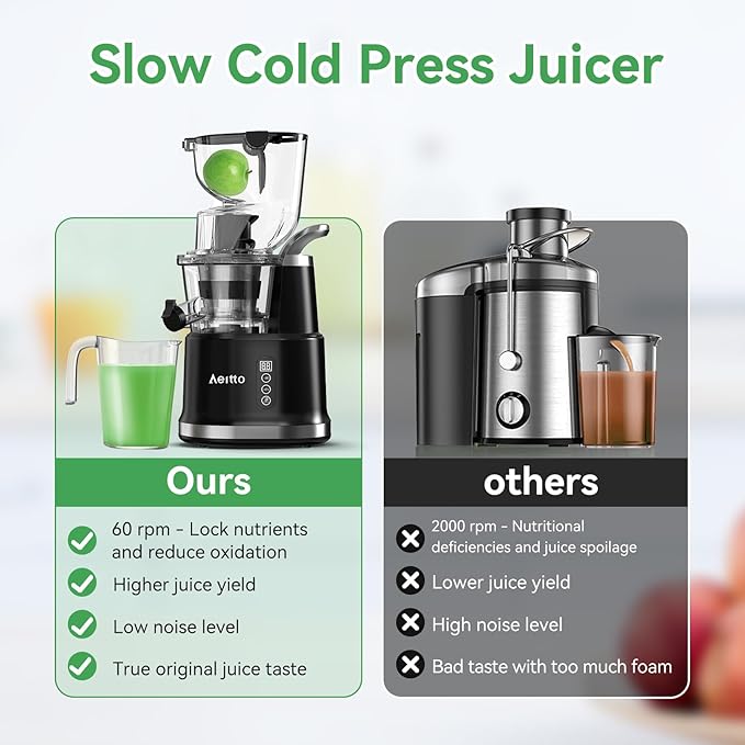 Aeitto Cold Press Juicer with Large Feed Chute, Large Capacity, Juicer Machines for Fruits and Vegetables, Slow Masticating Juicer Self Feeding, Easy to Clean, High Juice Yield-Ruum Studio Home