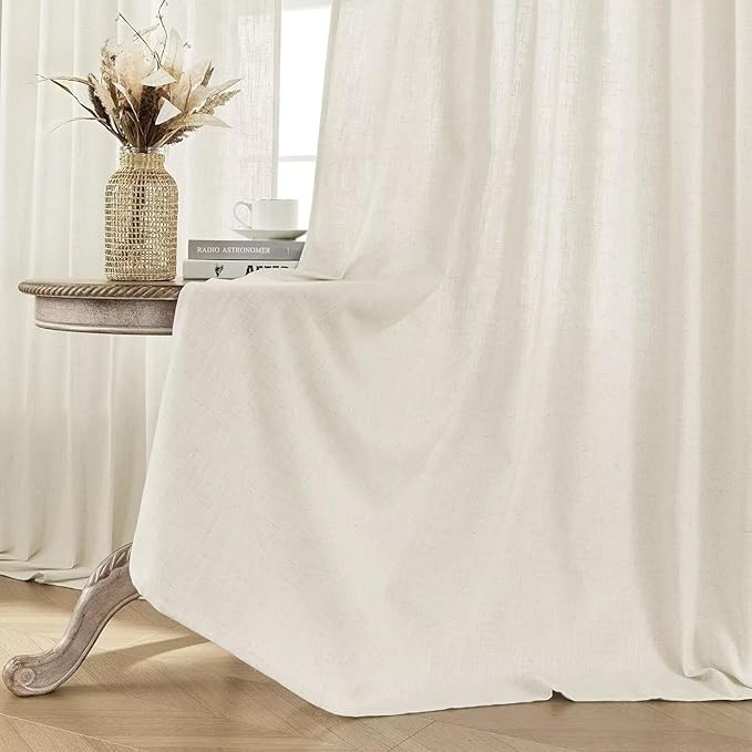 Joydeco Custom Linen Curtains for Living Room, Semi-Sheer Curtain 1 Panel Light Filtering Rod Pocket Back Tab (Off-White, Custom Size)-Ruum Studio Home