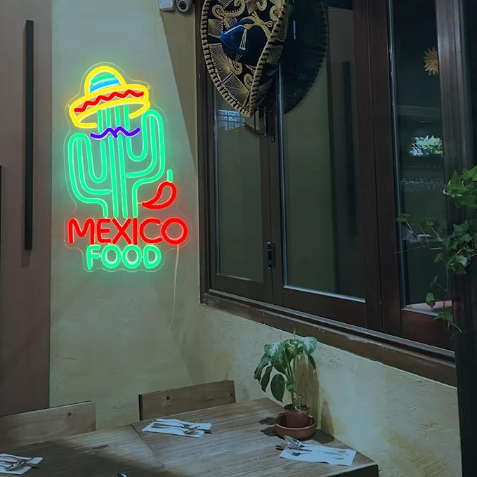 Mexican Food Neon Sign Cactus Neon Lights Dimable Colorful LED Mexican Art Lights Wall Decor for Mexican Restaurants Bars Food Trucks Unique Gift for Taco Enthusiasts Fiesta Parties (15×9.1inch)-Ruum Studio Home