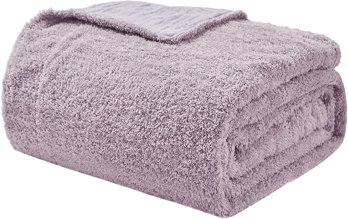 EMME Muslin and Fleece Queen Blanket Reversible - 80"*90" Lavender Soft Warm Throw Blankets for Couch Bed Picnic Travel Bed-Ruum Studio Home