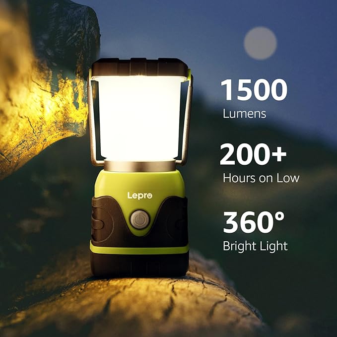 Lepro 1500LM Battery Powered LED Camping Lantern, Waterproof Tent Light with 4 Light Modes, Camping Essentials, Portable Lantern Flashlight for Camping, Emergency Light, Power Outage, Not Rechargeable-Ruum Studio Home