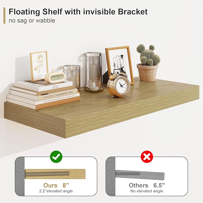 Heimlove Oak Bathroom Shelves Floating Shelves for Wall Shelf Over Toilet Long Wall Mounted Modern Farmhouse,48 x 12 Wall Shelves with Invisible Brackets for Living Room, Kitchen, Bedroom-Ruum Studio Home