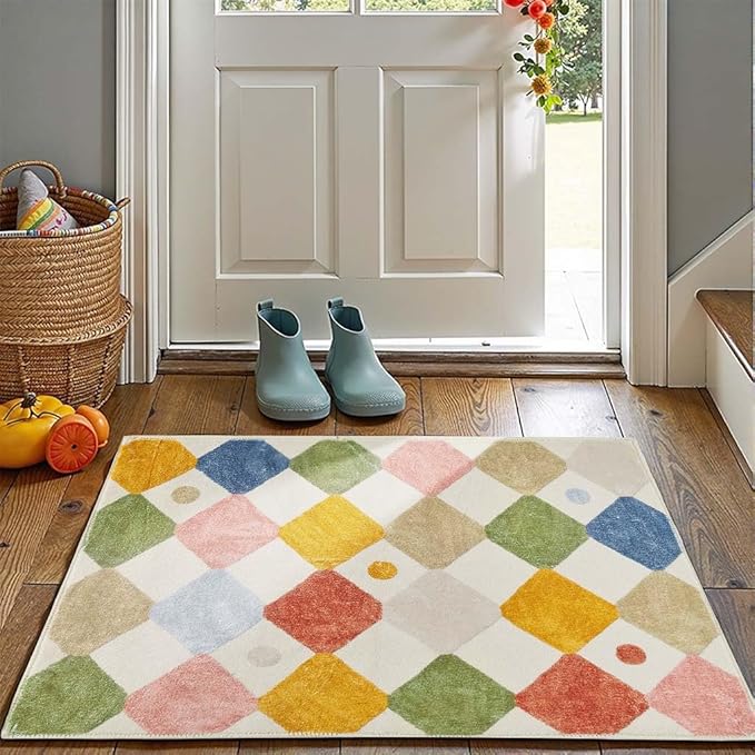 jinchan Area Rug 2x3 Kids Entryway Washable Indoor Doormat Small Soft Non Slip Modern Rug Diamond Carpet for Nursery Room Bedroom Bathroom Circus on Cream-Ruum Studio Home
