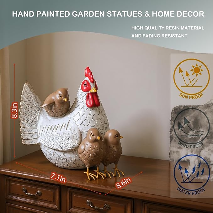 Elenon Chicken Outdoor Garden Statue Decorative, Adorable Flower Bed Rooster Outdoor Statue, Funny Yard Patio Art Decor Sculptures Table Ornament-Ruum Studio Home