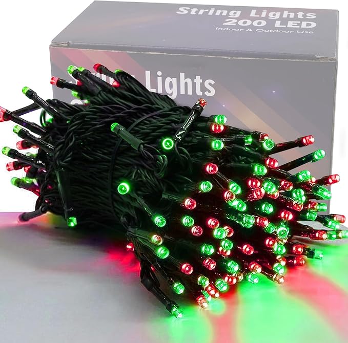 HOME LIGHTING 66ft Christmas Decorative Mini Lights, 200 LED Green Wire Fairy Starry String Lights Plug in, 8 Lighting Modes, for Indoor Outdoor Xmas Tree Wedding Party Decoration (Red & Green)-Ruum Studio Home