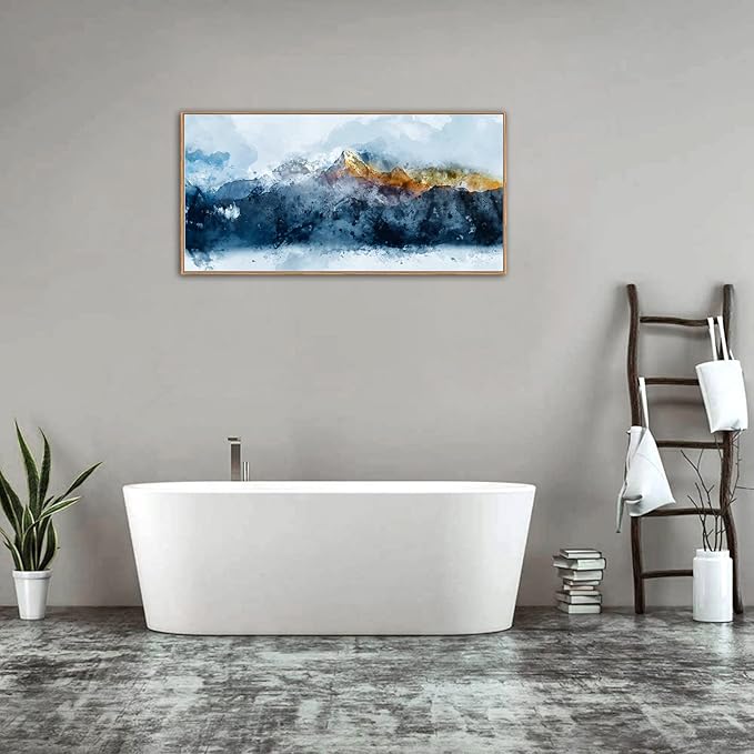 Framed Wall Art Canvas Indigo Abstract Mountain Pictures Wall Decor Blue Grey Orange Mountain Peaks Canvas Painting Prints Modern Abstract Artwork for Living Room Bedroom Decoration 20" x 40"-Ruum Studio Home