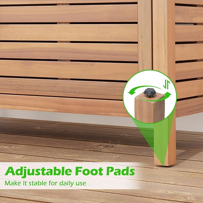 Goplus Patio Storage Cabinet, 2-Door Acacia Wood Storage Container with Faux Marble Top, Outdoor Wooden Sideboard for Deck, Garden, Lawn and Backyard-Ruum Studio Home
