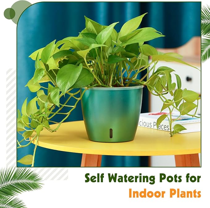 Self Watering Pots for Indoor Plants, 12-Pack 5'' Self Watering Planter with Drainage Holes, Small African Violet Pots with Water Indicator, Clear Wick Pot, White/Black/Blue/Rose Gold-Ruum Studio Home