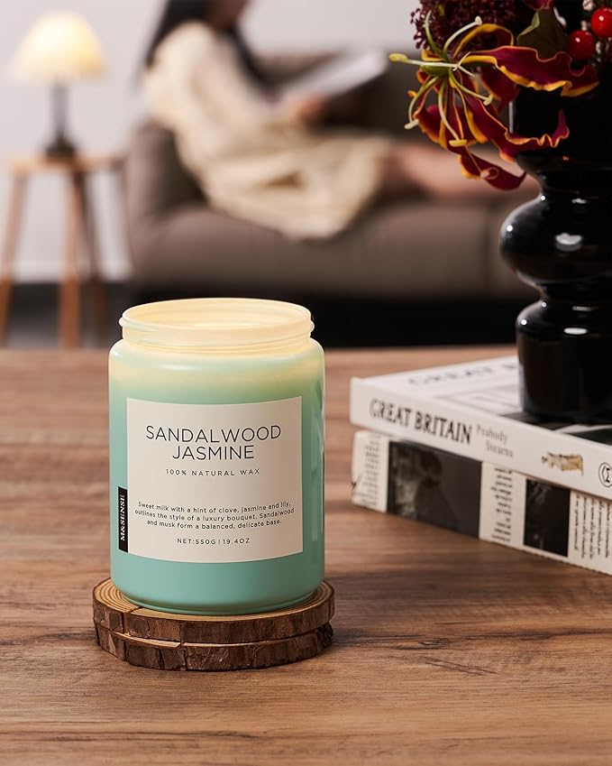 M&SENSE Sandalwood Jasmine Scented Candles, Large Soy Natural Long Lasting 19.4oz 110 Hour Burning Floral Non Toxic Double Wick Aromatherapy Candle Gifts for Women Friend-Ruum Studio Home