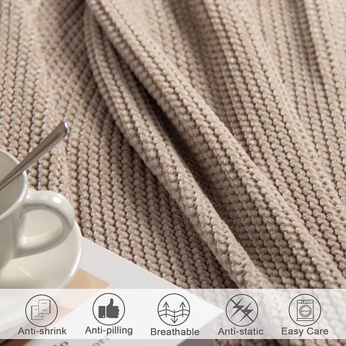 lifein Throw Blanket for Couch, Soft Boho Decor Bed Throw,Cozy Beige Knitted Chenille Small Farmhouse Lightweight Throw for Spring(Beige,50 * 60")-Ruum Studio Home