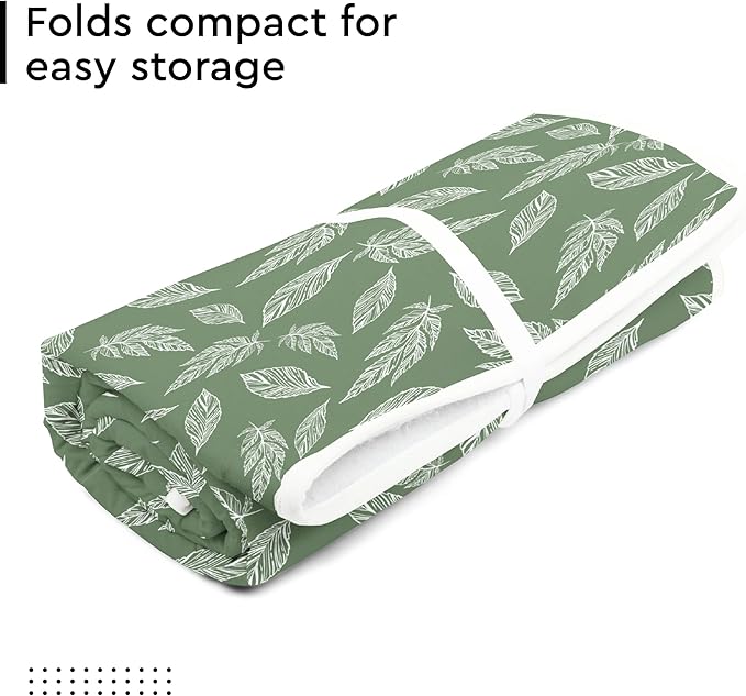 Encasa XO Ironing Mat/Pad (Large 48"x28") with 3mm Padding & Silicone Iron Rest for Steam Pressing on Tabletop or Bed - Heat Resistant, Portable, Quilting & Travel Blanket - Big Leaves Green-Ruum Studio Home