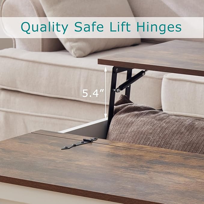 Coffee Table with Storage, Rustic White Square Coffee Tables for Living Room, Lift top Coffee Table with Large Hidden Compartment, Smart Cocktail Tables with Flip Top Lids for Home Office-Ruum Studio Home
