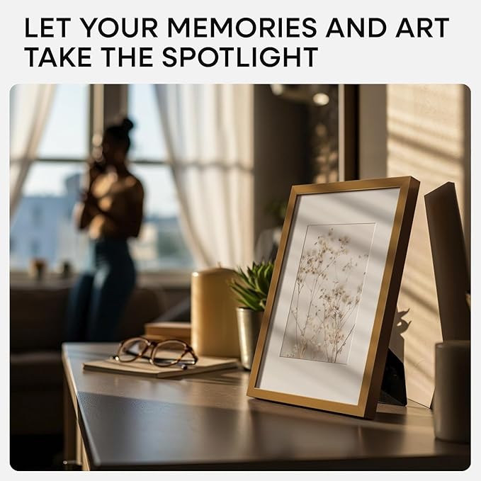 Homeforia 5x7 Picture Frame Bronze, High End Metal 5 x 7 Brass Frames with Mat 4 x 6 for Art, 5x7 Desk Frame Matted to 4x6 inch Photo, 5 by 7 Wall or Tabletop Frame, Tempered Glass, Wall Kit, Set of 1-Ruum Studio Home