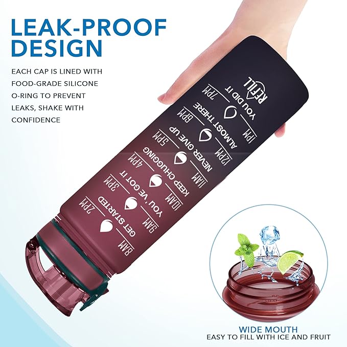 Enerbone Water Bottle, Leakproof BPA & Toxic Free, Motivational Water Bottle with Times to Drink and Straw, Fitness Sports Water Bottle with Strap for Office, Gym, Outdoor Sports-Ruum Studio Home