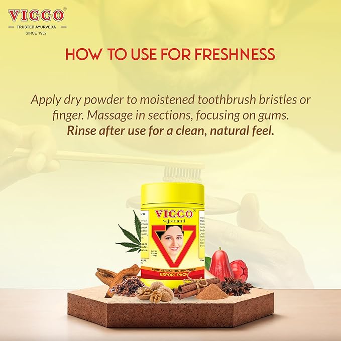 Vicco Vajradanti Herbal Tooth Powder, Classic Ayurvedic Blend with 18 Herbs & Barks, 3.53 oz (Pack of 3)-Ruum Studio Home