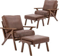 chairus 2 Sets Mid-Century Modern Accent Chairs with Ottoman, Faux Leather Armchair with Wood Legs Comfy Upholstered Single Sofa Chair for Living Room/Bedroom/Lounge, Brown-Ruum Studio Home