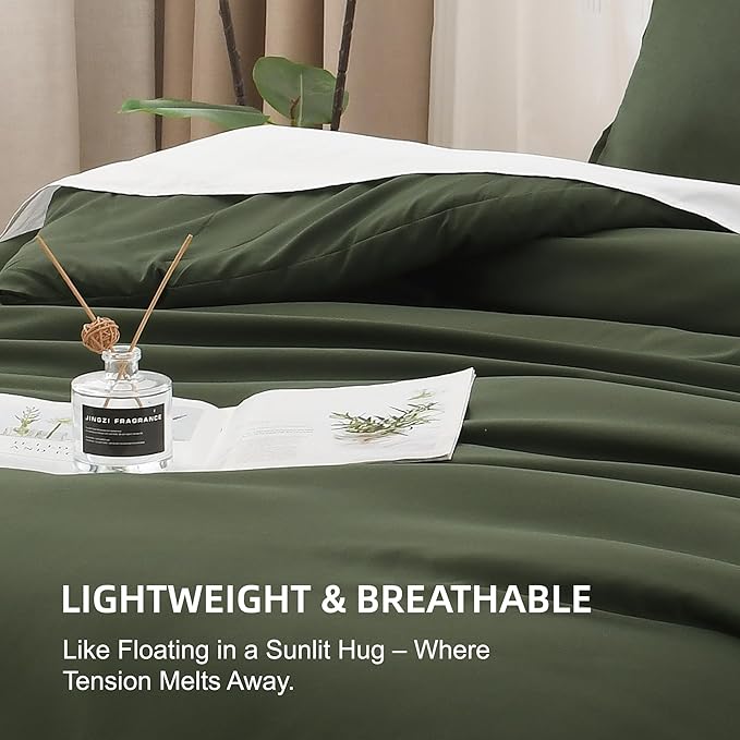 Litanika Dark Olive Green California King Comforter Set - 3 Pieces Cal King Lightweight Summer Soft Solid Bed Comforter, Oversized Fluffy Down Alternative Bedding Set (104x96In, 2 Pillowcases)-Ruum Studio Home