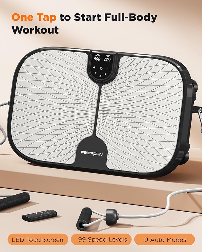 FEIERDUN Vibration Plate Exercise Machine, 400 LBS Capacity Vibration Plate for Lymphatic Drainage, Max Space for Whole-Body Workout & Relaxation at Home-Ruum Studio Home