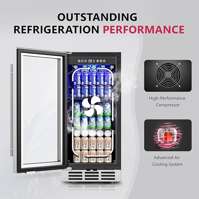 15'' Beverage Refrigerator Cooler - 126 Cans Under Counter Beverage Fridge with LED Light, Built-in Design, Wine Cooler for Home/Kitchen-Ruum Studio Home