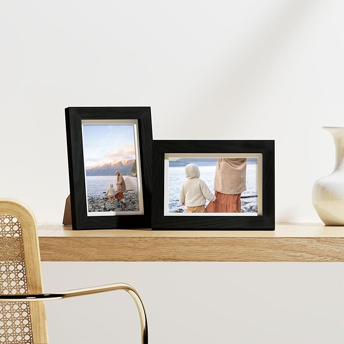 Vittanly 4x6 Picture Frames Set of 9, Shatter Resistant Plexiglass, Display 3.5x5 Pictures with Mat or 4x6 without Mat, Photo Frames for Wall or Tabletop, Engineered Wood, Black-Ruum Studio Home