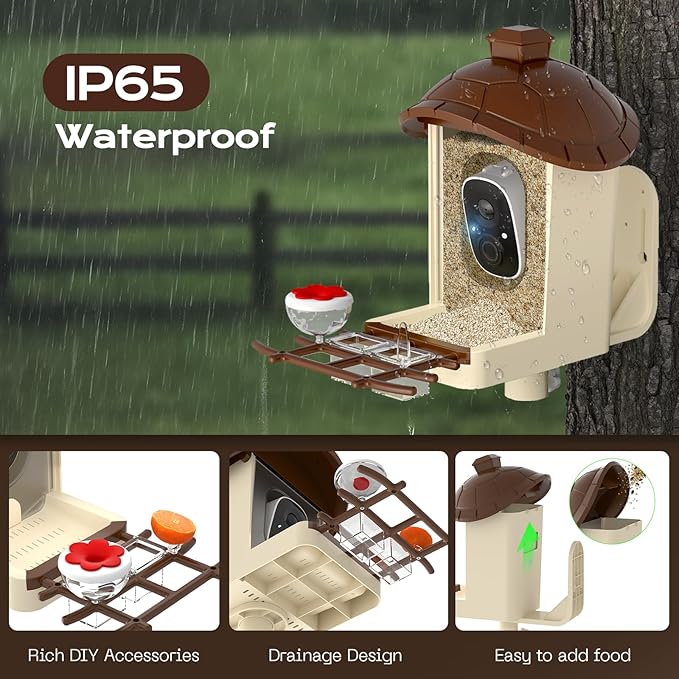 Bird Feeder with Camera, 2K HD Live Video, Smart Bird Cam Solar Powered with AI Birds Species Identification, Auto Capture Video, Instant Arrival Alerts, Best Gifts for Mom Dad-Ruum Studio Home