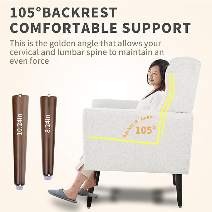 Modern Accent Chair, Upholstered Armchair with Pillow, Teddy Single Sofa Chair with Lounge Seat and Wood Legs Accent Chair for Living Room Bedroom Small Spaces-Ruum Studio Home