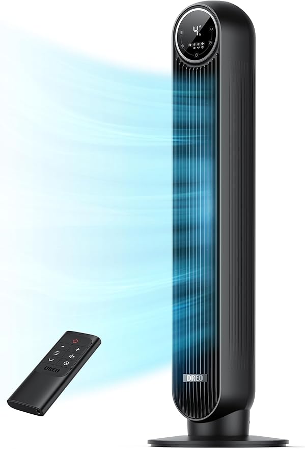 Dreo Tower Fan for Bedroom, 25ft/s Velocity Quiet Floor Fan, 90° Oscillating Fans for Indoors with 4 Speeds, 4 Modes, 8H Timer, Standing Fans, Bladeless Fan, Black, Nomad One (DR-HTF007)-Ruum Studio Home