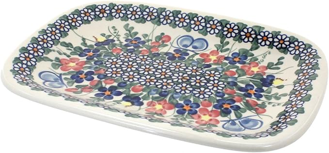 Blue Rose Polish Pottery Garden Butterfly Small Rectangular Serving Platter-Ruum Studio Home