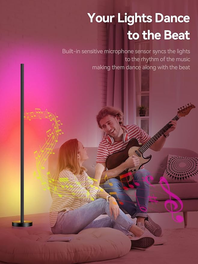 Smart RGBICW LED Corner Floor Lamp - 16 Million DIY Colors, 68+ Scenes, Music Sync, App & Remote Control, Color-Changing Ambient Lighting for Living Rooms, Bedrooms, and Gaming Rooms-Ruum Studio Home