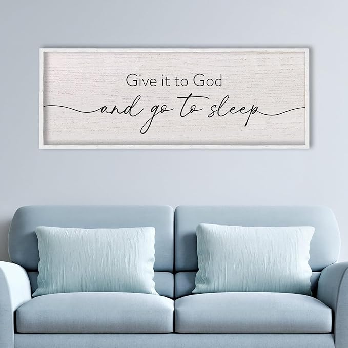 LuZhiQiang Give It To God And Go To Sleep Sign Above Over Bed Wall Decor Art 40"X15" for Master Bedroom Large Wood Framed Hanging (White)-Ruum Studio Home