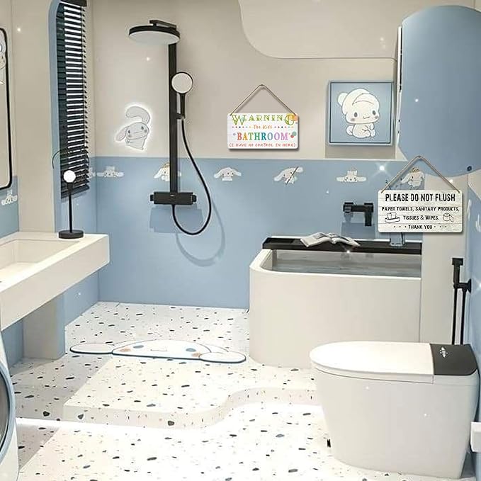 Do Not Flush Sign for Bathroom Toilet Signs Please Do Not Flush Paper Towels, Sanitary Products, Tissues & Wipes Vintage Bathroom Wooden Signs for Home Decor Funny Toilet Restroom Sign 12x6 Inch-Ruum Studio Home