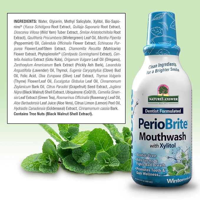 Nature's Answer Periobrite Alcohol-Free Mouthwash, Wintermint, 16 Ounce (2 Pack) | Fluoride Free | Natural Breath Freshener | Stain Remover | Natural Teeth Whitener-Ruum Studio Home