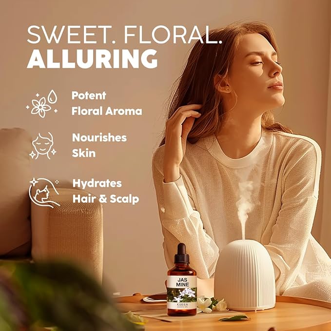 Kukka Jasmine Essential Oil for Diffuser - 4 Fl Oz - 100% Pure Natural Jasmine Oil for Skin, Hair & Soap Making Scents - A Great Relaxing Floral Addition for Hair Care & Perfume-Ruum Studio Home