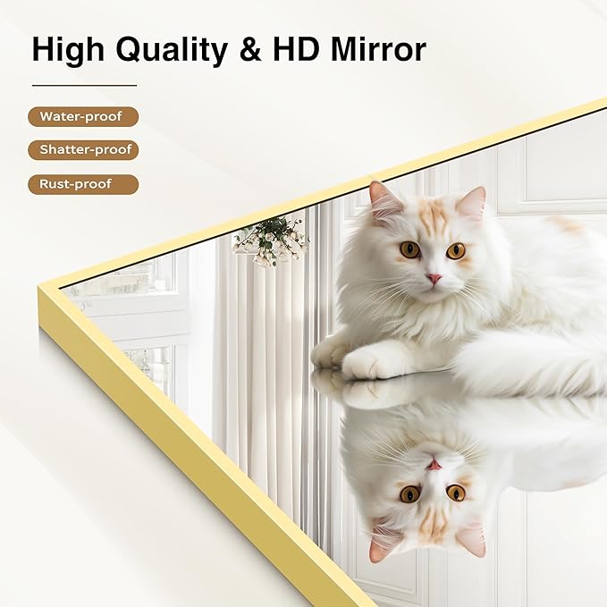 Gold Bathroom Mirror for Wall, 30x30 Inch Rectangle Mirrors with Metal Frame, Modern Vanity Wall Mirror Decor for Bathroom Living Room, Entryway Hangs Horizontal or Vertical-Ruum Studio Home